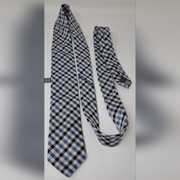Ben Sherman Men's Slim Tie Neck Tie 100% Silk Black Blue White Check 61" - Picture 4 of 8